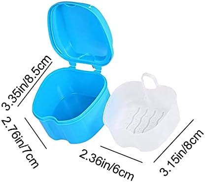 Denture Case Multipurpose Orthodontic Dental Retainer Box with Basket Tray Portable Soaking Denture Bath for Storage Ortho Retainers (Light Blue)