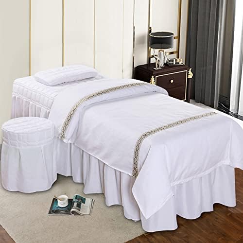TFCFL Massage Table Skirt Solid Color Massage Table Sheet Sets Bed Valance Sheet Table Skirt Natural Massage Linen Salon Bed Cover Bedspreads Bedding (White,1 Set, 180x120CM/70.87x47.24Inch)