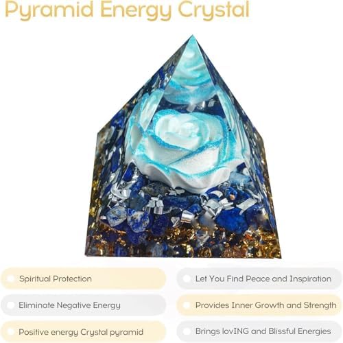 Flower of Life Orgone Pyramid for Positive Energy, Orgonite Lapis Lazuli Healing Crystal Pyramids for Reduce Stress Chakra Reiki Healing Meditation Attracts Lucky and Success