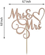 Mrs and Mrs Cake Topper,Wedding and Anniversary Cake Topper,Gay and Lesbian, LGBT Marriage Union,Love is Love (Double Sided Rose Gold Glitter)