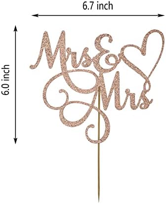 Mrs and Mrs Cake Topper,Wedding and Anniversary Cake Topper,Gay and Lesbian, LGBT Marriage Union,Love is Love (Double Sided Rose Gold Glitter)