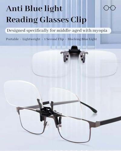 LUFF Anti-Blue Clip On Reading Glasses Can Flipped Reader for Women/Men