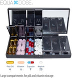 EQUADOSE Weekly Pill Case, 7-Day Medicine Organizer with Mirror, Compact Vitamin Storage Box, Travel-Friendly Pill Planner, 7 Individual Compartments for Supplements, Tablets, and Medications, Black