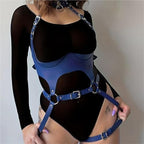 Women Leather Harness Sets Sexy Lingerie Body Bondage Straps Chest Harness Garter Belts Full Body Blue Gothic Suspenders