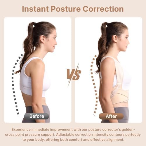 Fit Geno Posture Corrector for Women: Adjustable Lightweight Upper Back Brace for Neck Shoulder & Upper Back Pain Relief - Improve Posture Correct Hunchback Slouching Kyphosis Invisible Under Clothes (XS/S Under Bust 26"-37")
