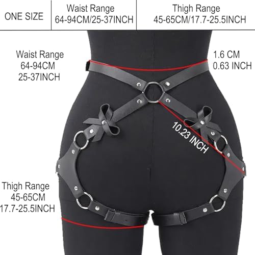 Punk Leather Thigh Harness&Body Harness Belt-Gothic Adjustable Waistband with Leg Garter Straps for Women,Club Rave Festival Outfit,Rock Fashion Accessory,Leather Strap Thigh Garter,Black Garter Belt