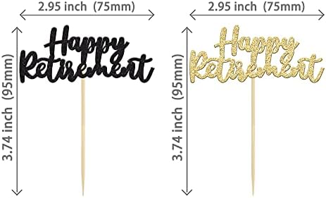 36 Pieces Happy Retirement Cupcake Toppers Gold Black Glitter Retired Cupcake Picks Retirement Theme Party Cake Decorations for Retirement Theme Party Supplies