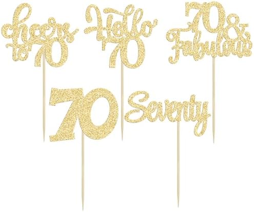 30Pcs Happy 70th Birthday Cupcake Toppers Seventy Cheers to 70 Years Old Birthday Cupcake Picks for 70th Anniversary Party Cake Decorations Supplies Gold Glitter
