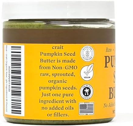 crait Organic Raw Sprouted Pumpkin Seed Butter, Pumpkin Butter Spread, Unsweetened, Unsalted, Single Ingredient, Vegan, Paleo, Keto-Friendly, Palm-Oil Free, Made in the USA (8 Ounce) Seal Issue Fixed