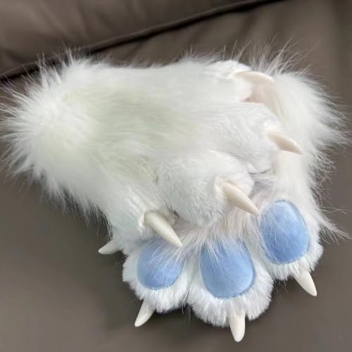 Furry Paws Gloves,Cute Plush Wolf Cat Paw Gloves with Claws Faux Fox Fur Fursuit Paws Halloween Cosplay Animal Costume