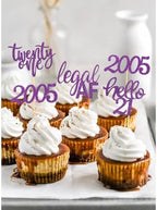 24 Pcs Glitter 21st Birthday Cupcake Toppers for Celebrating Twenty One Years Old Birthday Party Decorations (Purple)