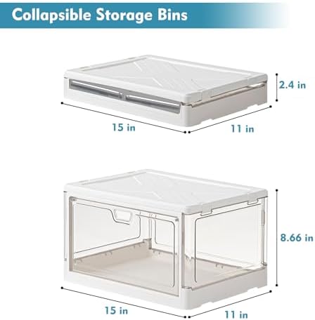 Clear Storage Bin with Lid 3 Pack 【Stackable & Sturdy】 Plastic Multifunctional Folding Storage Bins for Bedroom, Living Room, Study,Room, 23 QT Folding Box with Magnetic Door