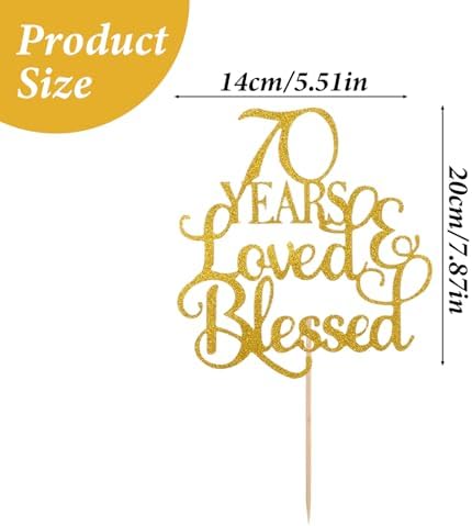 Gold Happy 70th Birthday Cake Topper, Glitter 70th Birthday Decorations for Women Hello 70 Wedding Anniversary Party Cake Decorations Supplies