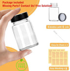 LANBEAUTIFY 2 oz Small Clear Glass Bottles with Lids - 6Pcs Wide Mouth Shot Bottles with Caps for Ginger Shots, Juice, Potion, Liquids, Whiskey - Mini Travel Bottles with Funnels, Stickers