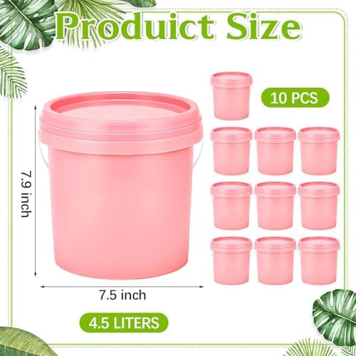 Gerrii 10 Pack Pink 1 Gallon Plastic Bucket with Handle and Lid Food Storage Bucket Containers All Purpose Pail for Paint Water Art Crafts Projects Garage Organization