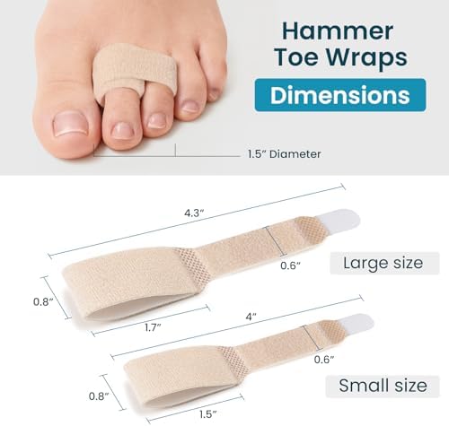 Kimihome Hammer Toe Corrector for Women & Men - Reusable Fabric Broken Toe Wraps - Hammertoe Straightener - Toe Splints for Bent, Curled, Crooked, Claw Toes (4 Large + 4 Small, Beige)