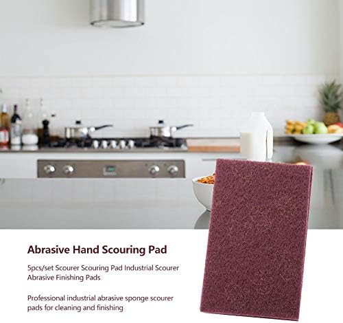 Akozon 5pcsset Industrial Scouring Pads, Abrasive Scourer, Heavy Duty Finishing & Cleaning Sponge Pads (Red)