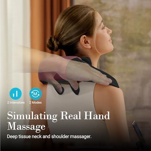 CuPiLo Shiatsu Neck Massager with Heat - Cordless 4D Expert Neck Shoulder Massage for Pain Relief,Upgarded Kneading Massager for Muscle Relaxation