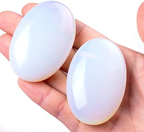 Opalite Palm Stone Crystal Natural Chakra Reiki Polished Healing Love Oval Pocket Worry Stone Crystals for Anxiety Stress Relief Therapy
