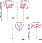24 Pack Valentine's Day Cupcake Toppers Glitter XOXO Love You Cupcake Picks Be Mine Cake Decorations for Valentine's Day Theme Wedding Bridal Shower Birthday Party Supplies Pink