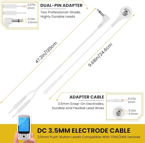 6 Pcs TENS Wires Pin Electrode DC 3.5mm Plug Cables, Electrode Lead Wire Adapters, Featuring Pin & Snap Connections for TENS, EMS, IF Units