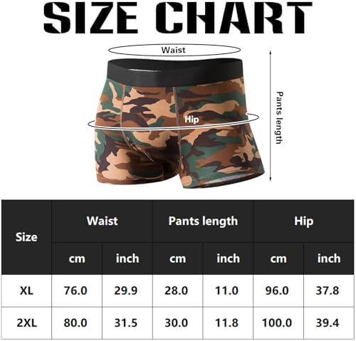 Men's Camouflage Print Long Boxer Briefs,Casual Men's Shorts,Quick-Drying Sports Underwear,Orange,XL