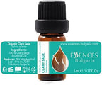 Essences Bulgaria Organic Clary Sage Essential Oil 1/6 Fl Oz | 5ml | Salvia sclarea | 100% Pure and Natural | Undiluted | Therapeutic Grade | Family Owned Farm | Steam-Distilled | Non-GMO | Vegan