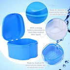 Nuogo 12 Pack Denture Bath Case Bulk with Strainer Basket Denture Cup Holder Dental Retainer Cleaner Box Soaking Cleaning Cup Mouthguard Storage Container for Brace Mouth Night Guard, Blue