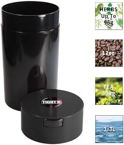 Tightvac - 3 oz to 12 Ounce - Patented Airtight Container | Multi-use Vacuum Container Works as Smell Proof Containers for Herbs and Dry Goods. Black