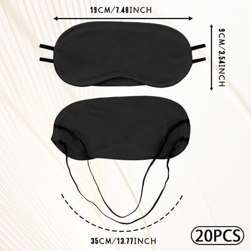 20-Pack Blindfold Sleep Mask Bulk for Party Games Travel Sleep Team Build Party Supply - Eye Covers for Sleeping with Adjustable Strap - Sleeping Masks for Women Men Kids, Black