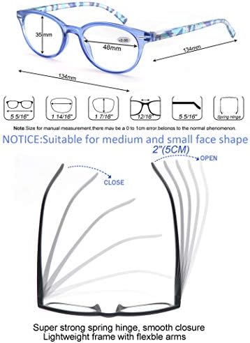 MODFANS Reading Glasses Women 4 Pack Fashion Ladies Readers 1.25 Strength,Women's for Reading Comfort Spring Hinge Arm Eyeglasses-Lightweightest Round Frame Look Stylish to Wear,Come with Pouch