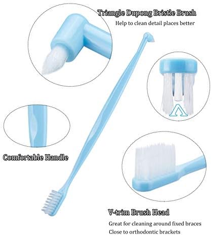 Orthodontic Toothbrush Double-Ended Interspace Brush V-Trim Toothbrush with Tiny Soft Trim Head End Tuft for Braces and Teeth Detail Cleaning, 4 Pieces (4 Colors)