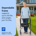 Medline Superlight Aluminum Rollator, Black - Ultra-Lightweight, Foldable & Durable Mobility Walker