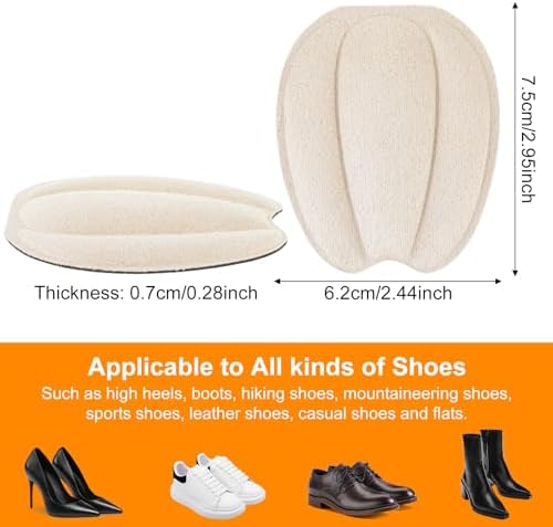 4Pairs Tongue Pads for Shoes, Non Slip Shoe Tongue Pads, Shoe Size Reducer Inserts Tongues Pad for Shoes Too Big Men Women(Black, Beige)