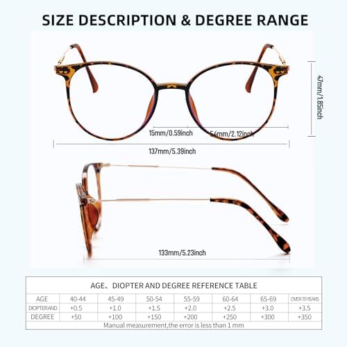 3 Pack Retro Round Super Light Reading Glasses for Women Men, Classic Lightweight Blue Light Blocking Readers