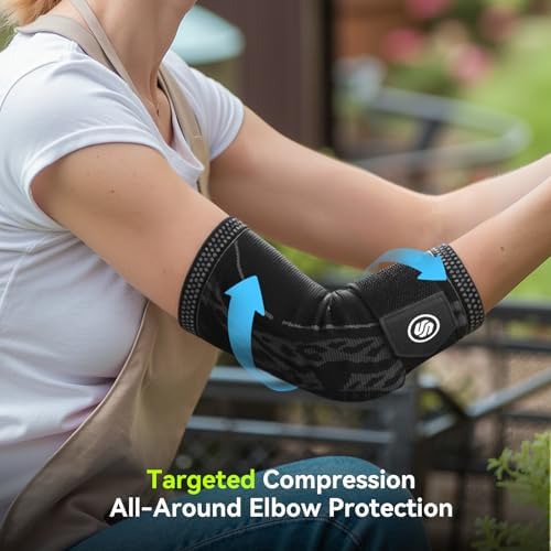 Elbow Compression Sleeve for Tendonitis, Bursitis Elbow Pad Brace –Elbow Brace with Side Springs & Foam Padding for Olecranon Joint Pain, Arthritis, Bursa Protection, Men & Women (Black, Medium)