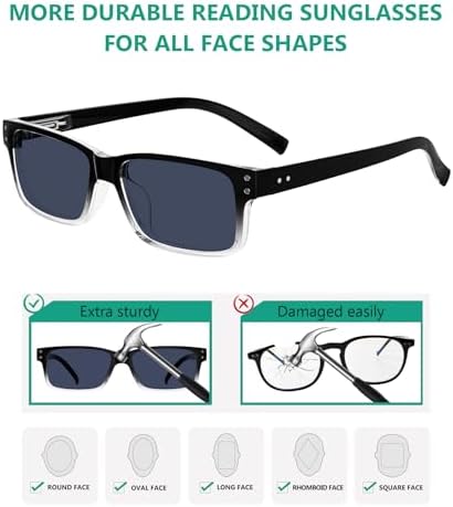 Eyekepper Vintage Reading Sunglasses for Men - 5 Pack Grey Tinted Lens Readers +1.50