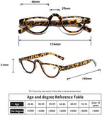 Hubeye 3 Pairs Plastic Retro Half Moon Frame Reading Glasses Lightweight Spring Hinge Women and Men Reader Leopard print/Leopard print/Leopard print +2.0