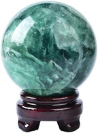 Green Fluorite Crystal Ball with Stand Large Crystals Sphere Decorative Ball Meditation Witchcraft Home Decor 90-100mm/3.5-3.9"