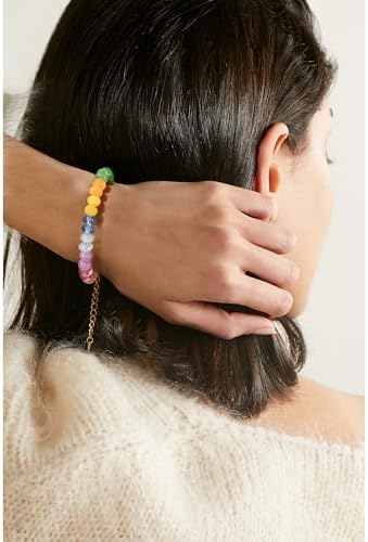 Gemstone Beaded Bracelet for Women Colorful Natural Stone Freshwater Pearl Surfer Beach Rainbow Bracelet Jewelry Gift