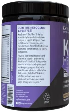 Keto Science Ketogenic Meal Shake Vanilla Dietary Supplement, Keto Protein, Rich in MCTs and Protein, Packed with Collagen, Vitamins and Minerals, Keto and Paleo Friendly, Weight Loss, (14 servings), 20.49 Oz