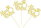 Ercadio 24 Pack Gold Miss to Mrs Cupcake Toppers Ring Cupcake Picks Decorations for Bridal Shower Wedding Engagement Anniversary Party