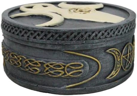 Ebros Gift Metaphysical Wicca Celtic Knotwork Spiral Goddess Triple Moon Shaman Decorative Round Trinket Jewelry Box