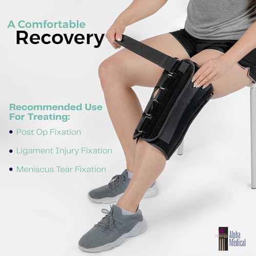 Alpha Medical 12” Long Adjustable Three Panel Orthopedic Knee Immobilizer – Supportive & Adjustable Side Panels – Knee Brace Stabilizer – Knee Immobilization L1830
