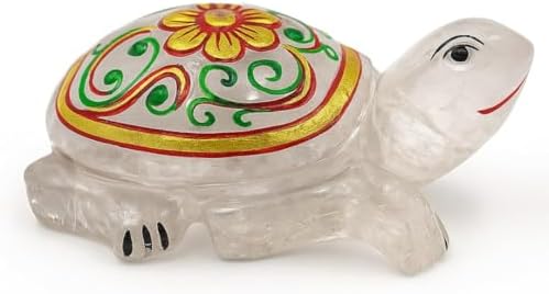 SS Murti® Natural Crystal Gemstone Tortoise Figurine Hand-Carved Painted Stone Turtle Statue for Good Luck Vastu Feng Shui Healing Energy Home and Office (Clear Quartz, 70-100 Grams)