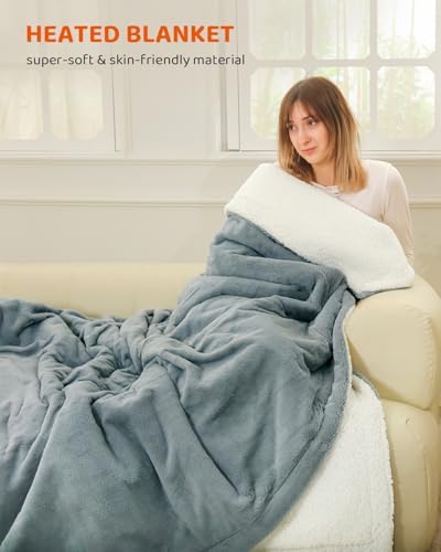 Electric Blanket Full Size 72"x84", Heating Blanket, Soft Flannel Heated Blanket, 9 Heating Levels,1-9 Hours Auto Off, Fast Heating, Overheat Protection, Machine Washable,Gifts for Woman, Gray