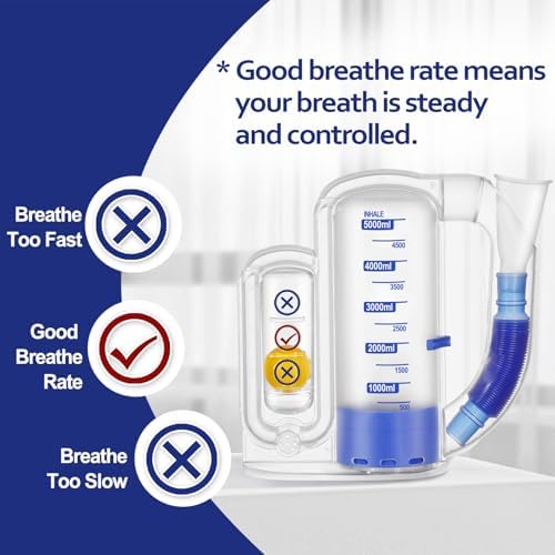 Breathing Exercise Device for Lungs, Lung Exerciser Device – 5000ml Volumetric Deep Breathing Trainer with Flow Rate Indicator for Respiratory Health & Recovery