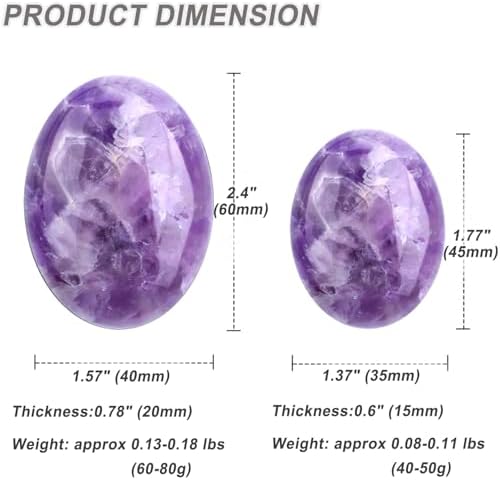 Erliway Natural Amethyst Palm Stone Crystal, 2"-2.3" Large Healing Pocket Worry Stone, Polished Crystals and Healing Stones for Anxiety Stress Relief Therapy