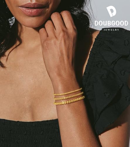 doubgood Gold Bracelets for Women, 5 Piece 14K Gold Plated Bracelet Stack Beaded Ball Jewelry Sets Gifts for Women