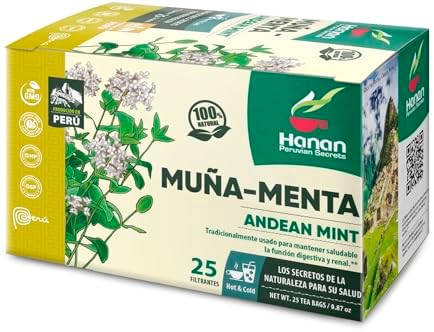 Hanan Peruvian Secrets Muna Herbal Tea | 100% Natural Andean Mint Leaves | 25 Tea Bags | Naturally Supports Healthy Digestion and Kidney Function - 6 Pack